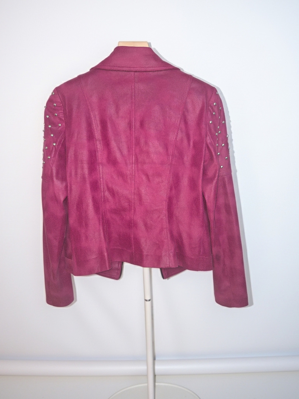 LG Pink Studded Moto Faux Leather Jacket With Zipper Accents- Women's Size 6 - Picture 2 of 15